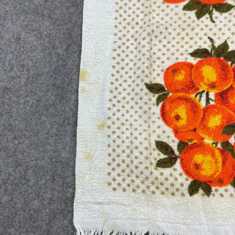 Vintage Town House Kitchen Terry Towel Oranges Polka Dot Fringe MCM 50s USA